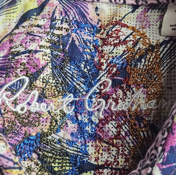 Robert Graham Rory Print Multi-Color Linen Blend Short Sleeve Button Front Large - Picture 7 of 9